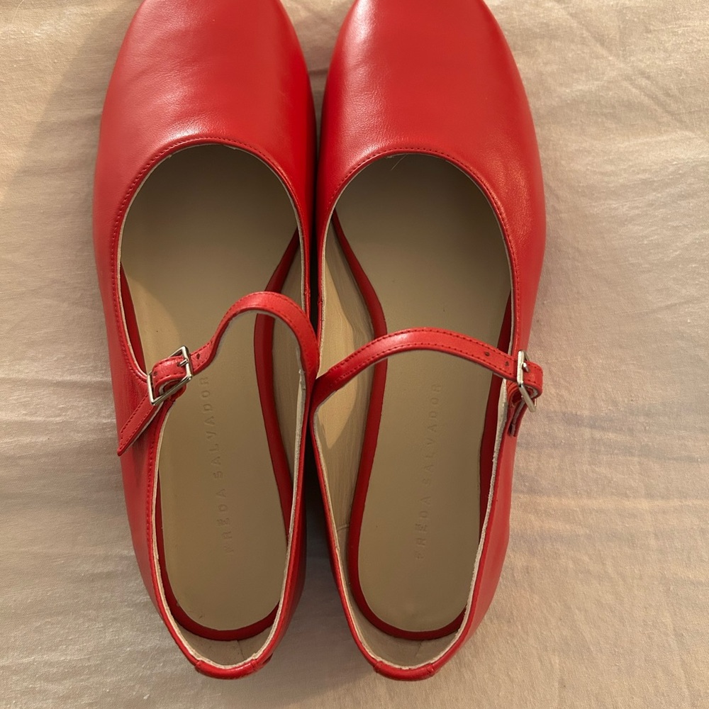 NEW FREDA SALVADOR women's aubrey mary jane flat in red calf NWT - Picture 4 of 9